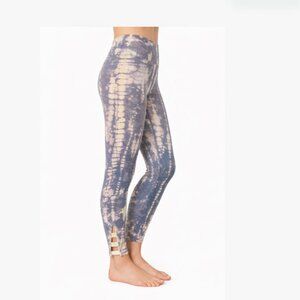 Hard Tail Tie-Dye Capri Leggings Stretch Knit Gray Yellow